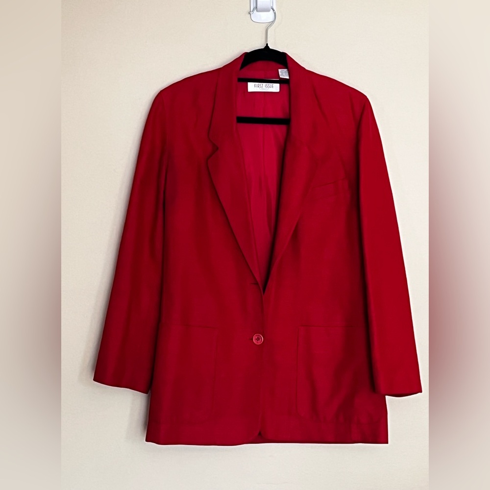 First Issue Linen and Cotton Blend Blazer Red